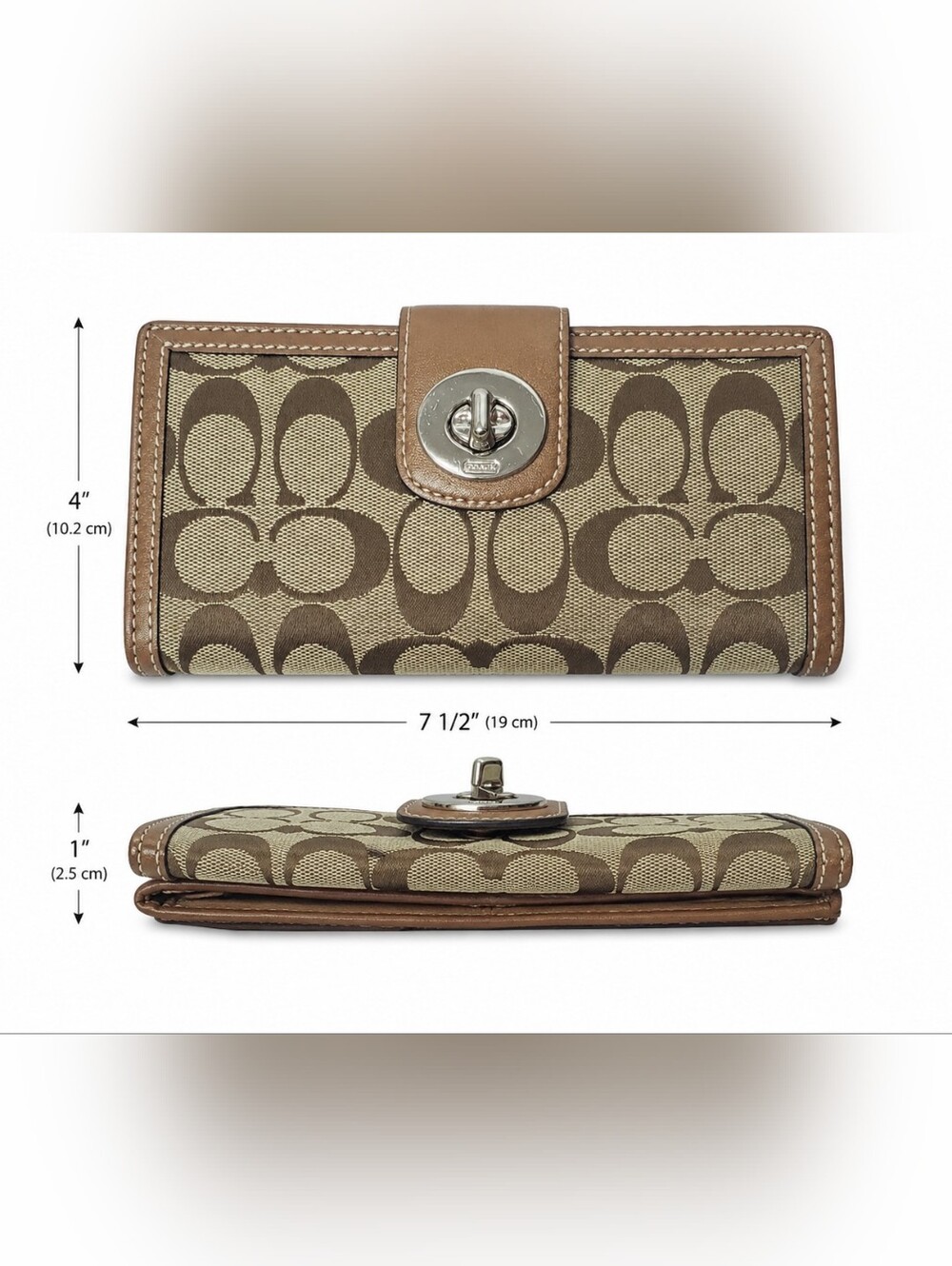 Coach Signature Turnlock Long Wallet Khaki Brown Canvas Leather Y2K EUC - Picture 9 of 13